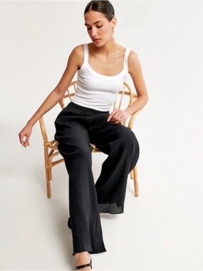 Abercrombie Crinkle Textured Black Wide-Leg Pull-on Pants - XS